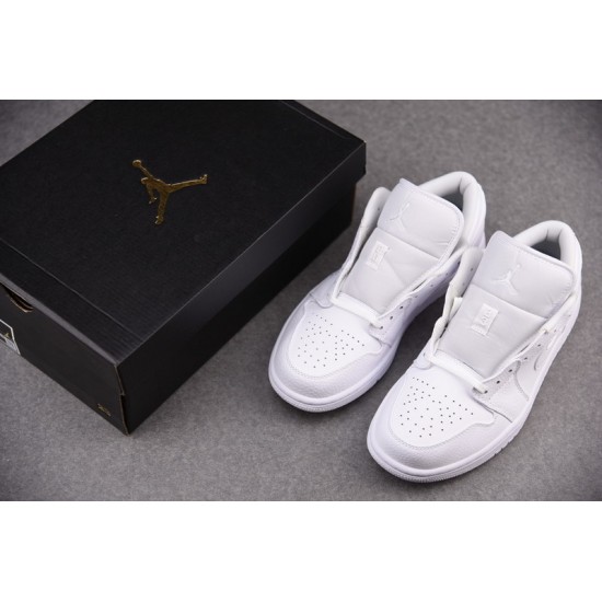 Jordan 1 Low Triple White Tumbled Leather Men's 553558-130