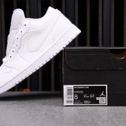 Jordan 1 Low Triple White Tumbled Leather Men's 553558-130